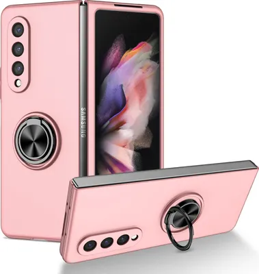 Produktbild von Samsung Z Fold3 Hülle, Dünn Hart PC Schutzhülle mit Ringhalter Ständer für Samsung Galaxy Z Fold 3 5G Pink
