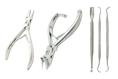 Produktbild von SMI Nagelzange Eckenzange Kopfschneider Fußpflege Set Nagelhautschieber Eckenheber 5-tlg., Gebogen fußnagelzange Nagelheber Edelstah
