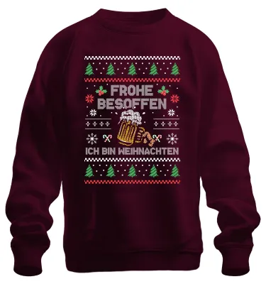 Productafbeelding van Vrolijke, feestelijke kersttrui - Kerst, kerstcadeau, uni, bordeauxrood, maat M