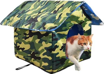 Productafbeelding van Famanu kattenhuis met waterdicht tentdak en zachte matras - Winterbestendig en inklapbaar