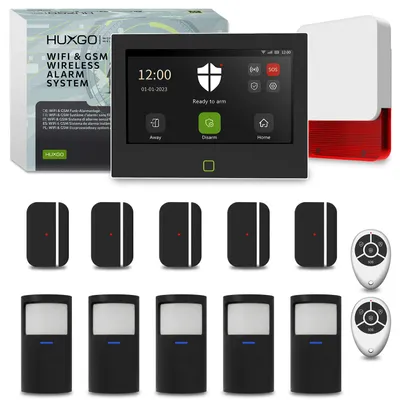 Produktbild von HUXGO HXA700 Black Edition WLAN GSM 4G Alarmanlage 10 Sensoren Tuya Smart App