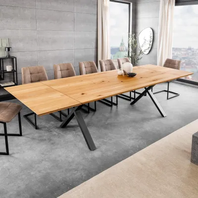 Produktbild von riess-ambiente Esstisch WILD OAK 160-260cm natur schwarz Wildeiche Metall Schweizer Kante X-Gestell 12 Personen