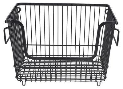 Produktbild von Gefrierschrank-Organizer für Ordnung, Metall, stapelbar, Obst, Fleisch, Drahtkorb für die Küche, Zuhause, L, Schwarz