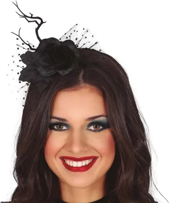 Produktbild von Halloween Blüte Haarreif Schwarz Eleganter Kopfschmuck Romantische Gothic Blume Schleier Kopfdekoration, Farbe: Schwarz