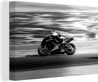 Produktbild von OneMillionCanvasses® - Leinwandbilder - 140x90 cm, Ein superschnelles Motorrad auf dem Wasser - schwarz und weiß, Wandbilder Kunstdruck Wanddekoration