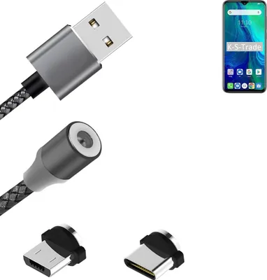Produktbild von K-S-Trade Hochwertiges Magnet-Lade-kabel Sync-Kabel Daten-Kabel für Ulefone Power 6 mit USB-Typ-C-Anschluss und Micro-USB-Anschluss 2A bis zu 480mbps