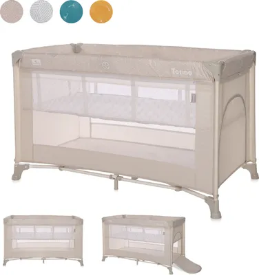 Produktbild von Lorelli 2 in 1 Babybett und Laufstall Torino 2 Ebenen mit Neugeborenen Einsatz und Seiteneingang, Reisebett ab Geburt bis 15 kg, beige
