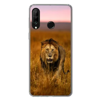 Produktbild von MuchoWow® Handyhülle Schutzhülle Hülle für Huawei P30 Lite Löwe - Savanne - Gras Silikon Softcase Handy Hülle - Handyhülle