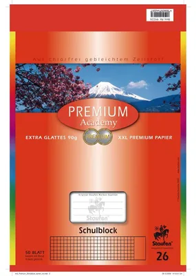 Produktbild von Staufen® 734044226 Schulblock PREMIUM LIN 26 - A4, 50 Blatt, 90 g/qm, kariert mit Rand
