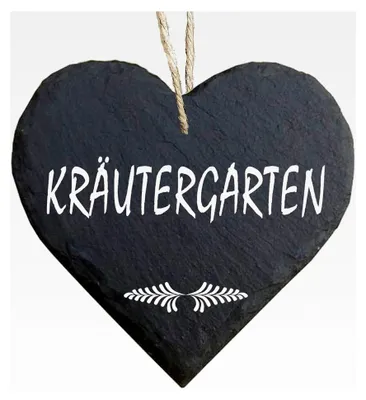 Produktbild von Herzförmiges Schieferschild 10 x 10 cm Kräutergarten schwarz Dekoschild Wandschild Stein Garten