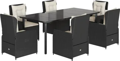Produktbild von vidaXL 7-tlg. Garten-Essgruppe mit Kissen Schwarz Poly Rattan