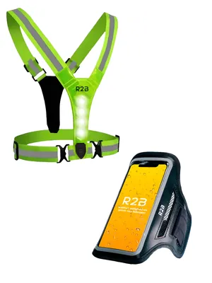 Produktbild von R2B Laufarmband bis 6 Zoll & Laufweste mit wiederaufladbarer Beleuchtung – Wasserdichte Sportarmtasche – Lauflicht – Running Vest