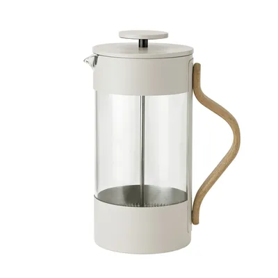 A French press coffee maker on a white background.
