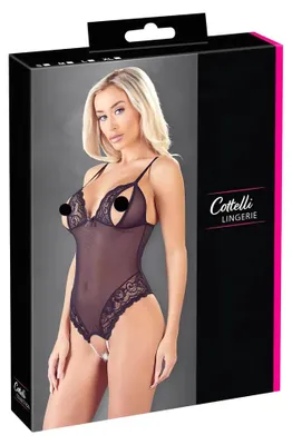 Obrázok produktu pre Cottelli - otvorené body s čipkou a perličkami - čierne - L