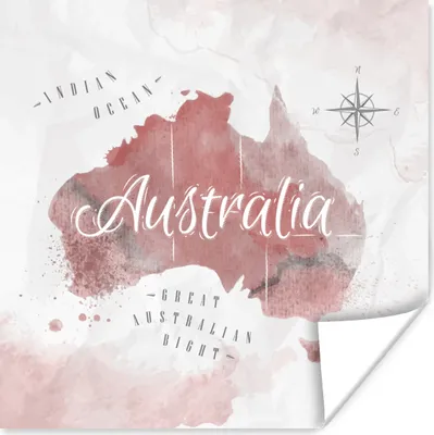 Produktbild von MuchoWow® Poster Karte - Australien - Aquarell - Kompass 75x75 cm - Wand Dekoration