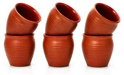 Kulhar Chai Tassen Set 6er – glasiertes Steingut, 150 ml, braun