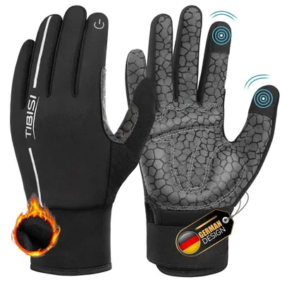 Obrázok produktu pre Zimné cyklistické rukavice, termo, unisex, odolné proti vetru, kompatibilné s dotykovými obrazovkami, protišmykové, tlmiace nárazy, vhodné na outdoorové aktivity, beh, cyklistiku, horské bicykle