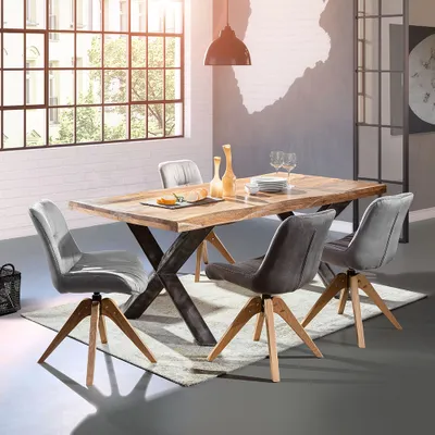 Produktbild von Sitzgruppe Esszimmer inkl. 4 Stühle mit Massivholz Gestell TARRAS-123 Tischplatte 200 cm aus Massivholz