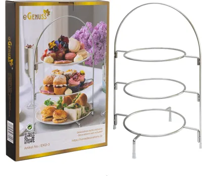 Produktbild von eGenuss 3-er Set Serviergestelle mit 3 Ebenen aus hochwertigem Edelstahl | Servierständer für Teller mit rutschfesten Gummifüßen