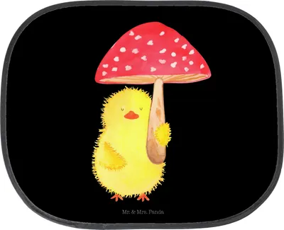 Produktbild von Mr. & Mrs. Panda Sonnenschutz Auto Küken Fliegenpilz - Schwarz - Geschenk, Glückspilz, Ostern, autofenster, Hitzeschutz, Scheibenschutz, Ostergrüße, Frohe, Sonnenblende