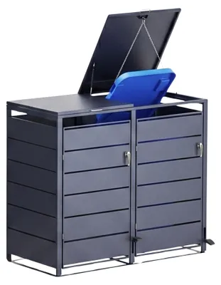 Produktbild von Mülltonnenbox mit Pedal 2 Mülltonnen PedBox Anthrazit Alu verzinkt 145 x 116 cm