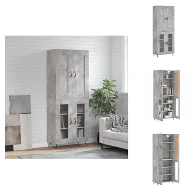 Productafbeelding van vidaXL Hoge kast, betonkleur, 69,5 x 34 x 180 cm, houtvezel - Dressoirs