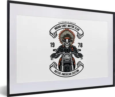 Produktbild von MuchoWow® MuchoWow® Gerahmtes Poster Skelett - Motor - Indianerzeichen - Vintage 60x40 cm - Poster mit zchwarzem Bilderrahmen - Schlafzimmer - Plakat in Rahmen - Drucken