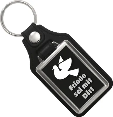 Produktbild von Friedenstaube Schlüsselanhänger mit Kunstleder-Anhänger in schwarz mit Spruch