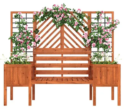 Immagine prodotto di Vasca da fiori con griglia per piante rampicanti - Fioriera in legno - Ideale per piante rampicanti - Grande vaso da fiori - Adatta per giardino, terrazzo e balcone