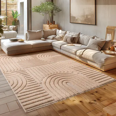 Obrázok produktu pre Homebyhome Vysoký Chlup Koberec do Obývacího Pokoje, Skandinávský Boho Styl, 3D Optika, M?kký a Hebký Shaggy, Velikost: 280x370 cm