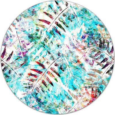 Produktbild von Glas Schneidebrett Herdabdeckplatten Schneideplatten Rund - 40 cm - Blätter Aquarell