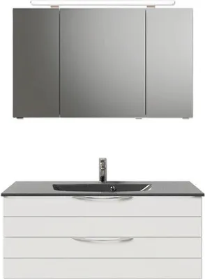 Produktbild von Badmöbel-Set Pelipal Sunline 300 BxHxT 117 x 200 x 48 cm Frontfarbe weiß hochglanz Badmöbelset 3-teilig mit Waschtisch M