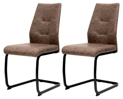 Produktbild von Moderne Esszimmerstühle Lederoptik gepolsterte Freischwinger mit robustem Metallgestell Pflegeleichte Schwingstühle mit atmungsaktiver Oberfläche, Auswahl (Kaffeebraun, 2 Stück)