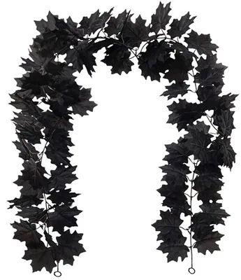 Produktbild von Künstliche Herbstgirlande aus Ahornblättern, 1,8 m, für den Innen- und Außenbereich, Dekoration für Haus, Garten, Hochzeit, Party, schwarz, 1,8 m