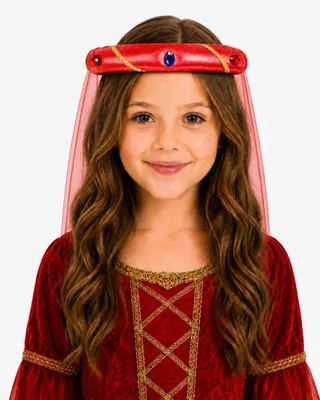 Produktbild von Mittelalter Haarband "Rosalin" mit Schleier für Mädchen | Rot