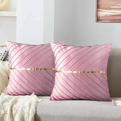 Produktbild von 2 Stück Samt-Kissenbezüge, goldenes Patchwork-Design, 45x45cm, Rosa