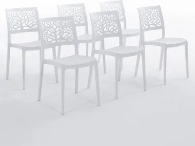 Immagine prodotto di set di 6 sedie impilabili in polipropilene con fibra di vetro per uso esterno e giardino, bar e ristorante, cucina design moderno - FLORA - Bianco
