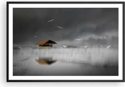 Produktbild von Gerahmtes Poster - Schwarzer Rahmen - Hütte Nebel Sumpf - 91,5x61 cm - Wand Bild - Wanddeko - Wandbilder - Kunstposter - Wandposter - Bilderrahmen - Bilder - Kunstdruck - P2BAA91x61-4896