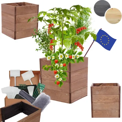 Produktbild von MODO24 Hochbeet Holz, Pflanzkasten, Massivholz, Kiefer, Kräuterbeet, Blumenkasten, Garten, Terrasse, 36x33x30 cm, Braun, ZP06