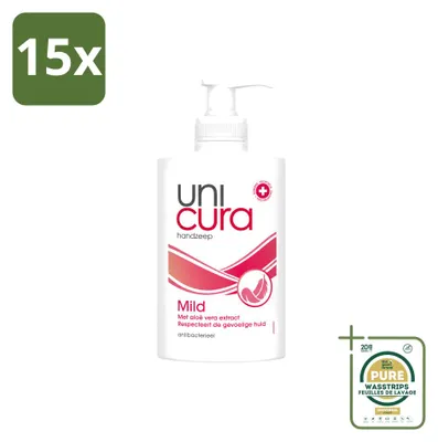 Productafbeelding van 15 x Unicura antibacteriële vloeibare zeep, mild - 250 ml - Voorraadverpakking - 15 stuks