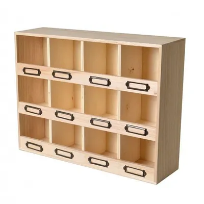 Produktbild von Quadratisches Holz Stauregal mit 12 Fächern und Metall-Etikettenhaltern
