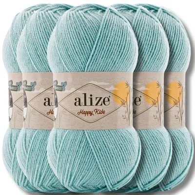 Imagen del producto de Alize 5x 100g Happy Kids, hilo para tejer y crochet, color liso (Seafoam - 579)