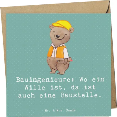 Produktbild von Mr. & Mrs. Panda Grußkarte Bauingenieur Wille - Meeresbrise - Geschenk, doppelkarte, Tiefbau, Planung, Baustellen, Gebäudetechnik, Berufsgestaltung, anlasskarte, Beruf