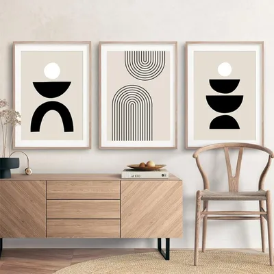 Produktbild von Set mit 3 abstrakten, geometrischen Wandbildern zur Dekoration