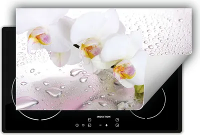 Produktbild von DarHaus Herdabdeckplatte 90x52 cm Anti Rutsch Matte Aufrollbar, weiß - Orchidee