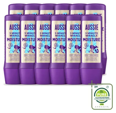 Immagine prodotto di 12 maschere per capelli Aussie "3 Minute Miracle Moisture" - 225 ml - confezione grande - 12 pezzi