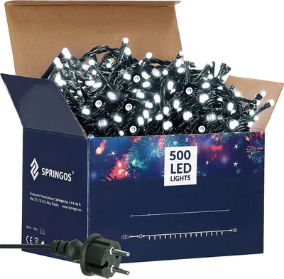 Produktbild von SPRINGOS LED-Lichterkette 31,5 m Weihnachtsbeleuchtung Innen- Außenbereich Kaltweiß 500 LEDs Lichtergirlande für Weihnachtsbaum Garten Balkon Terrasse Wohnzimmer Schaufenster