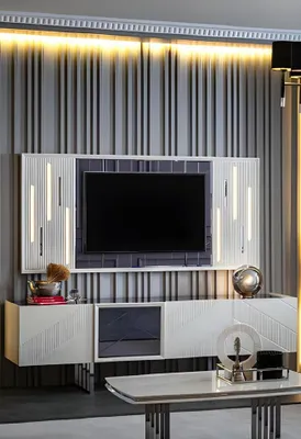 Produktbild von Weiße Wohnzimmer TV-Garnitur Moderner TV-Ständer Designer Fersehrahmen