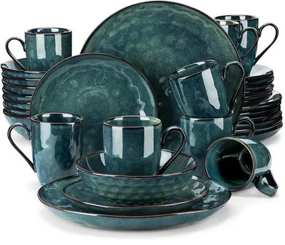 Zdjęcie produktu dla 32-częściowy zestaw ceramicznych serwetek w kolorze zielonym dla 8 osób