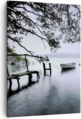 Produktbild von Bild auf Leinwand - Leinwandbild - Einteilig - See Dock Boot Bäume - 50x70cm - Wand Bild - Wanddeko - Wandbilder - Leinwanddruck - Wanddekoration - Leinwand bilder - Wandbild - PA50x70-2218